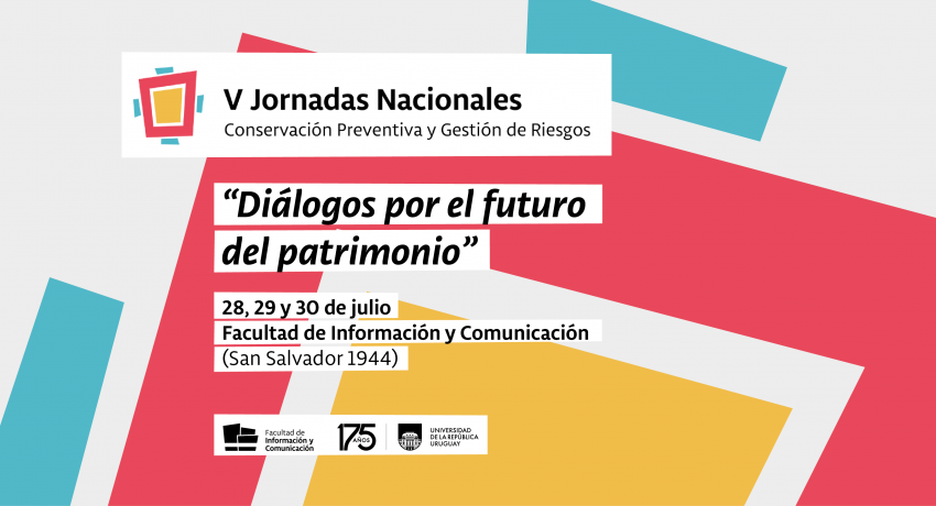 Afiche con información de las Jornadas en letras negras sobre fondo blanco y formas rectangulares turquesas, rojas y amarillas.